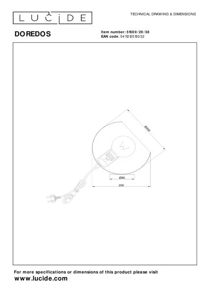 Lucide DOREDOS - Lampe de table - Ø 20 cm - 1xE27 - Crème - technique